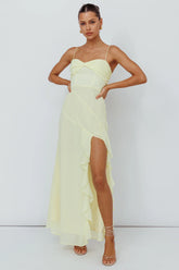 Jayna Ruffle Trim Split Dress Yellow