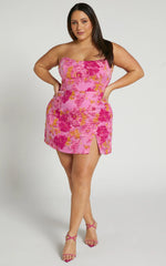 Brailey Mini Dress Strapless Dress in Pink Jacquard