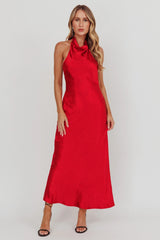 Sweetest Sundays Halterneck Open Back Dress Red