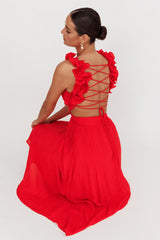 Madara Laced Back Ruffle Dress Red