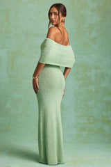 Bouclé Off-Shoulder Maxi Dress in Mint