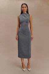 Taylor Draped Crepe Midi Dress - Charcoal Marle