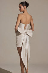 Bow-Detail Strapless Mini Dress in Ivory