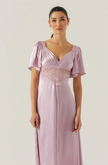 Aurelia Satin V-Neck Midi Dress