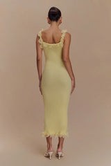 Shay Lace Ruffle Knit Midi Dress - Lemon