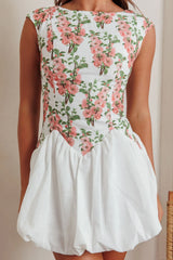 Gracelina Cap Sleeve Bubble Hem Mini Dress Floral Pink