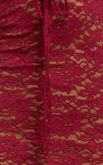 Collette Midi Dress Ruched Bust Wide Strap Detail Lace Midi Dress in Wine