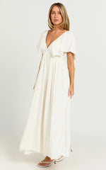 Lyrad Midi Dress Linen Empire Waist Textured Dress in White
